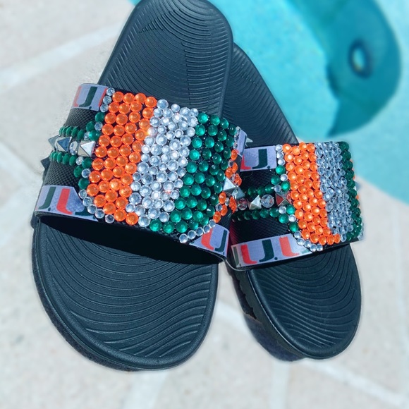 Custom University of Miami Nike Slides size 7 - Picture 4 of 10